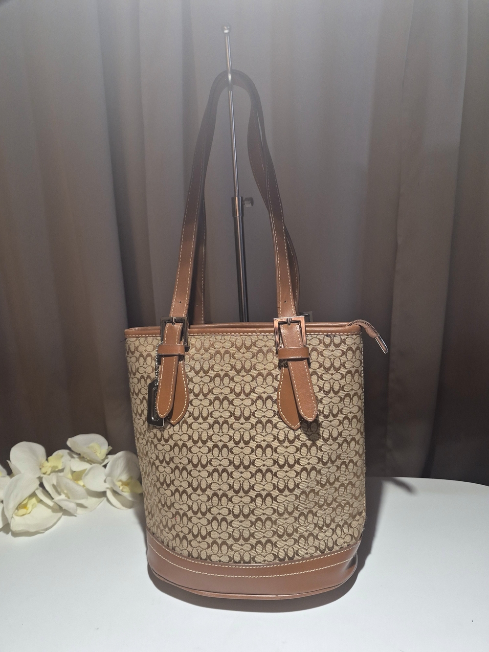 Coach Signature Canvas Bucket Tote in Brown and Tan